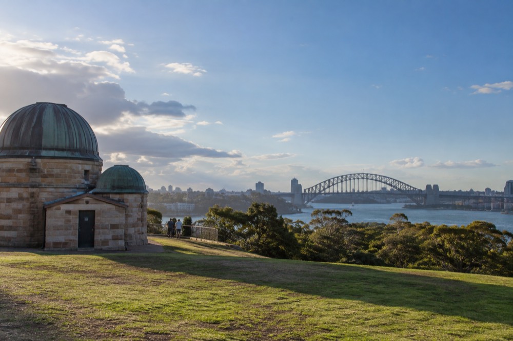 View from Observatory Hill toward the Sydney Harbour Bridge on a clear day