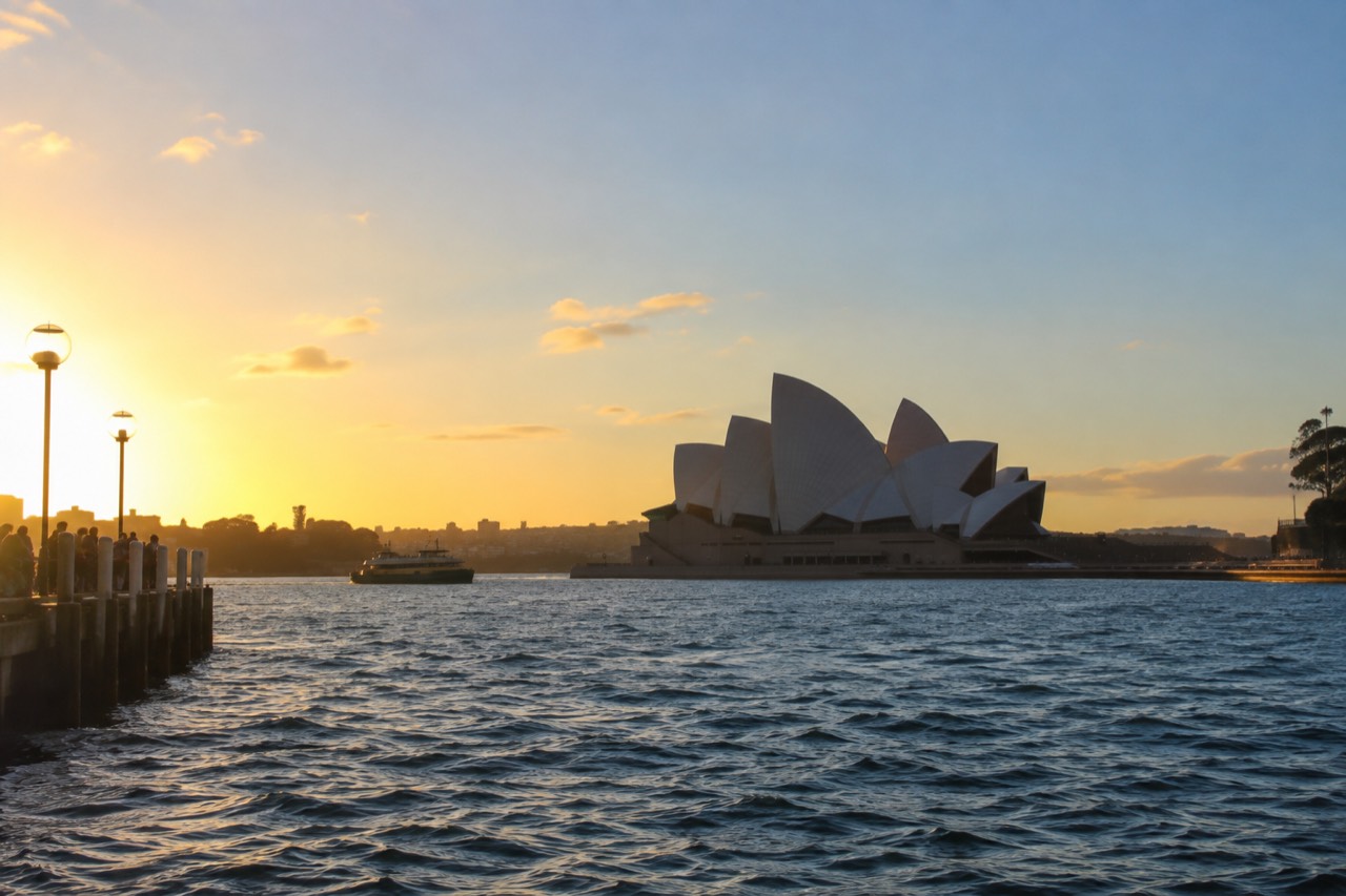 Sydney Opera House sails seen across Circular Quay on a clear afternoon