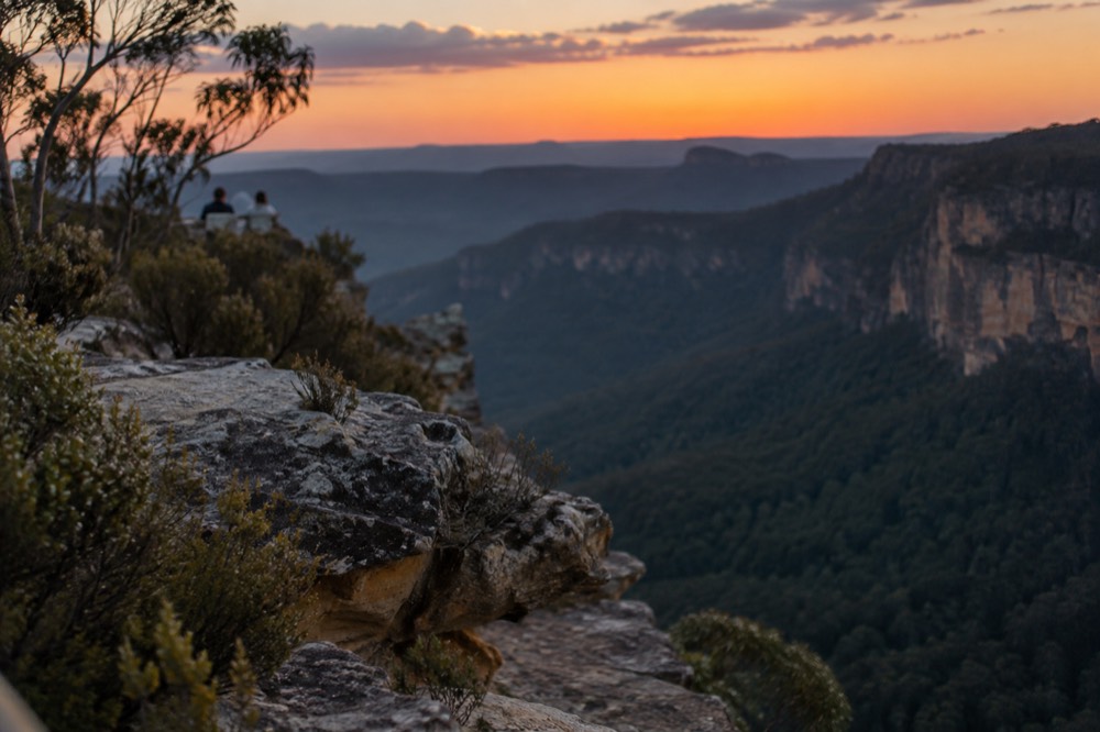 Sandstone cliffs and forested valley in the Blue Mountains