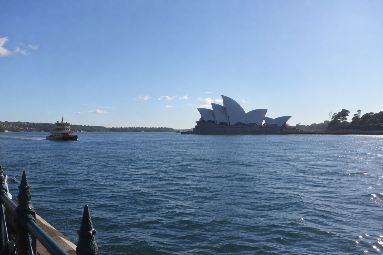 Sydney Opera House sails seen across Circular Quay at midday